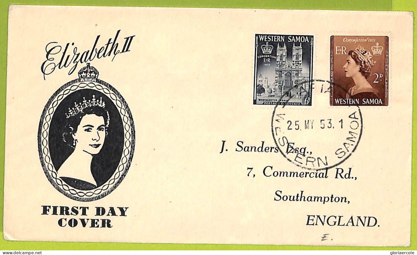 39887 - WESTERN SAMOA  - Postal History -  FDC Cover To UK 1953   ROYALTY - Samoa