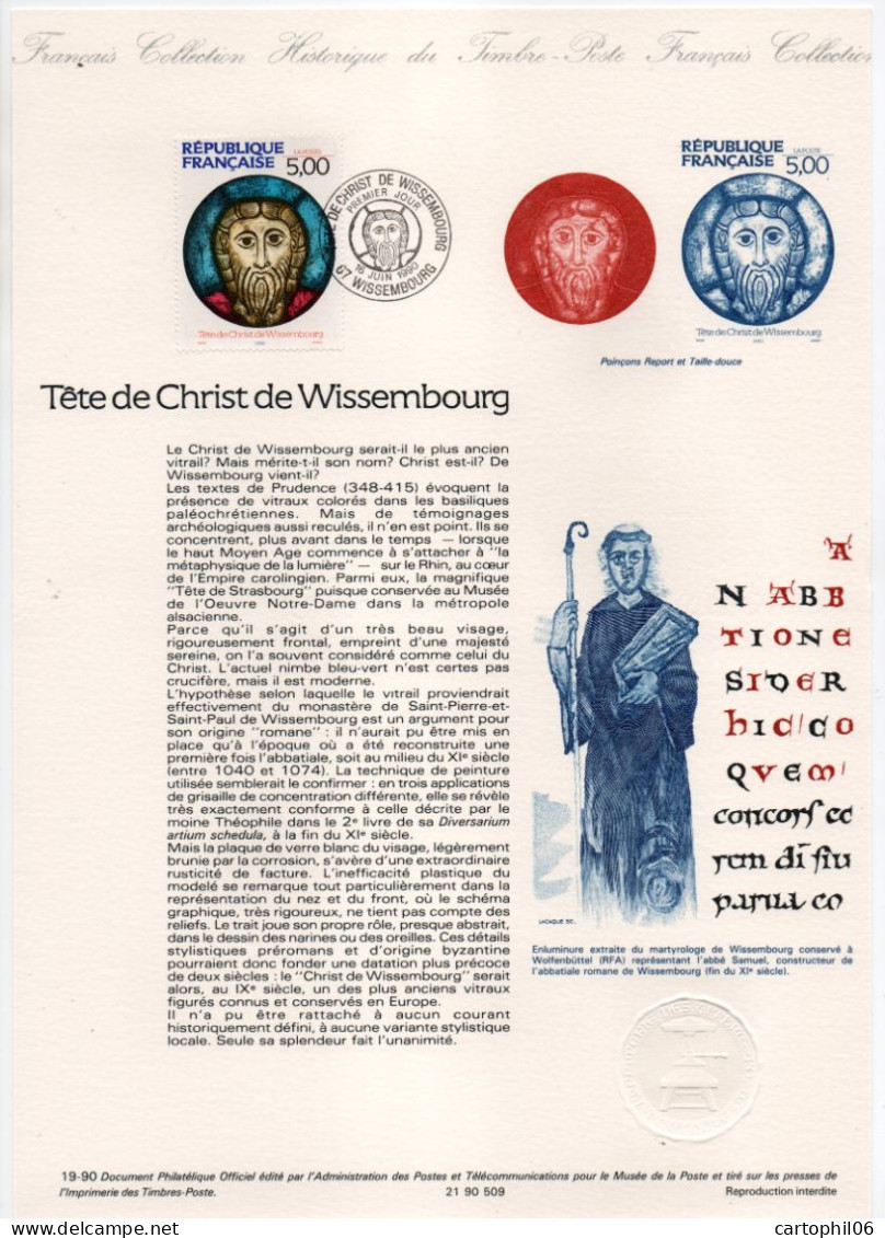 - Document Premier Jour LA TÊTE DE CHRIST DE WISSEMBOURG 16.6.1990 - - Sculpture