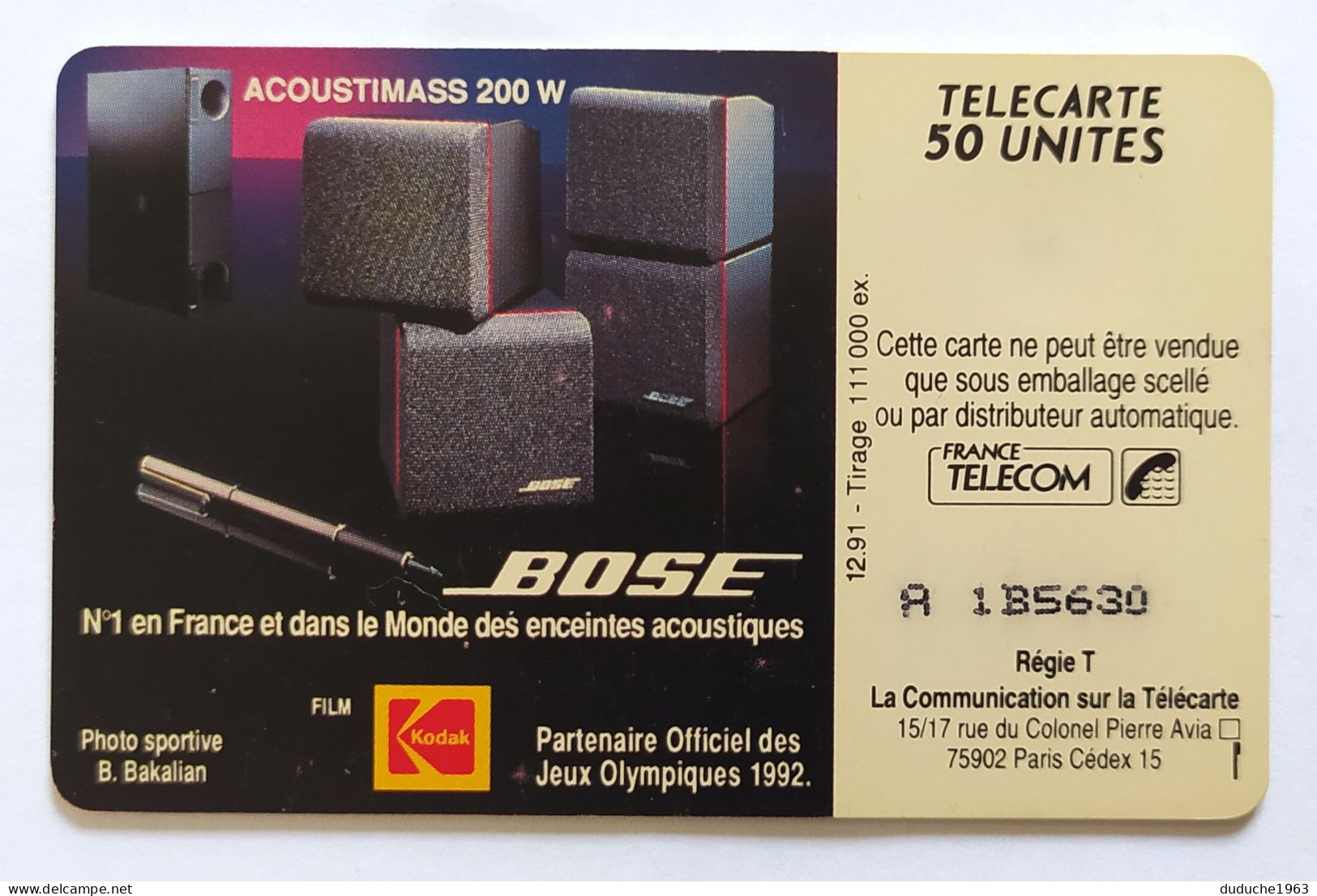 Télécarte France - Jeux Olympiques Hiver 1992 - Bose - Zonder Classificatie