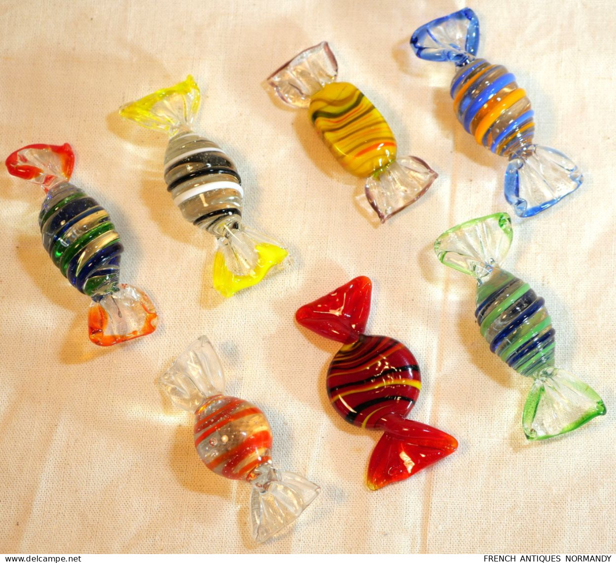 Lot De 7 Bonbons Murano En Verre Soufflé Et Torsadé - Ref BX24MUR006 - Verre & Cristal