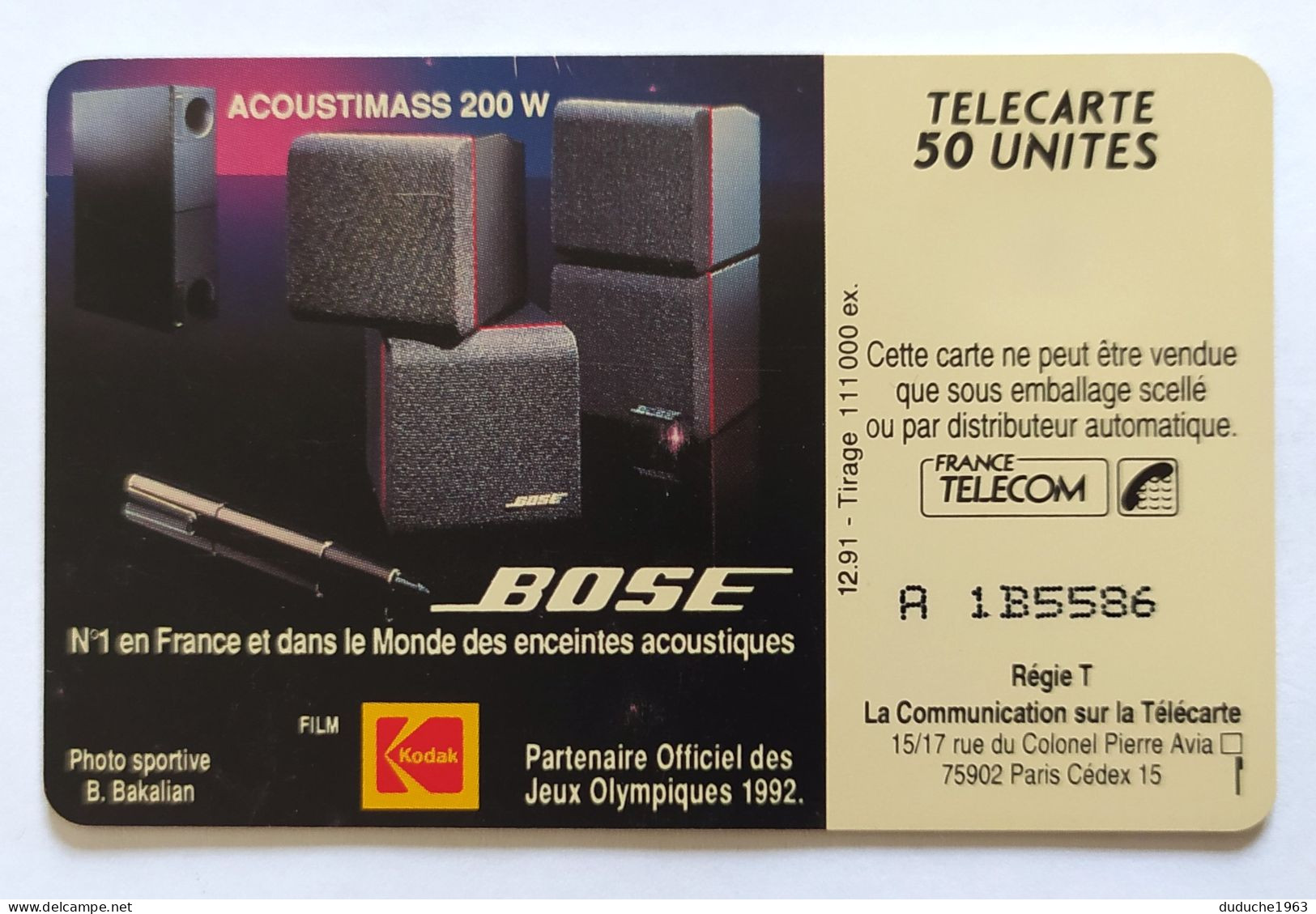 Télécarte France - Jeux Olympiques Hiver 1992 - Bose - Zonder Classificatie