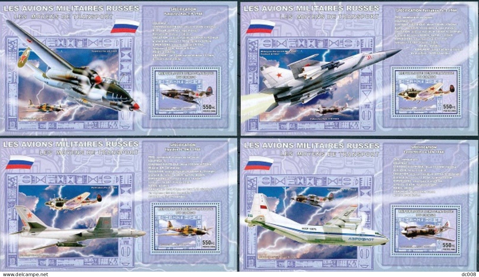 2006 Les Avions Militaires Russes - Complet-volledig 5 Blocs - Mint/hinged