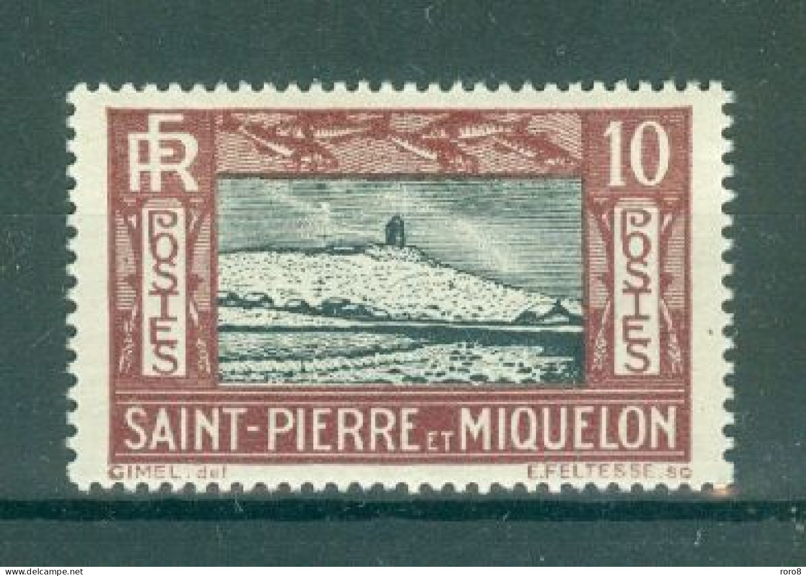 ST-PIERRE-ET-MIQUELON - N°140* MH Trace De Charnière SCAN DU VERSO. Falaise Et Phare. - Unused Stamps