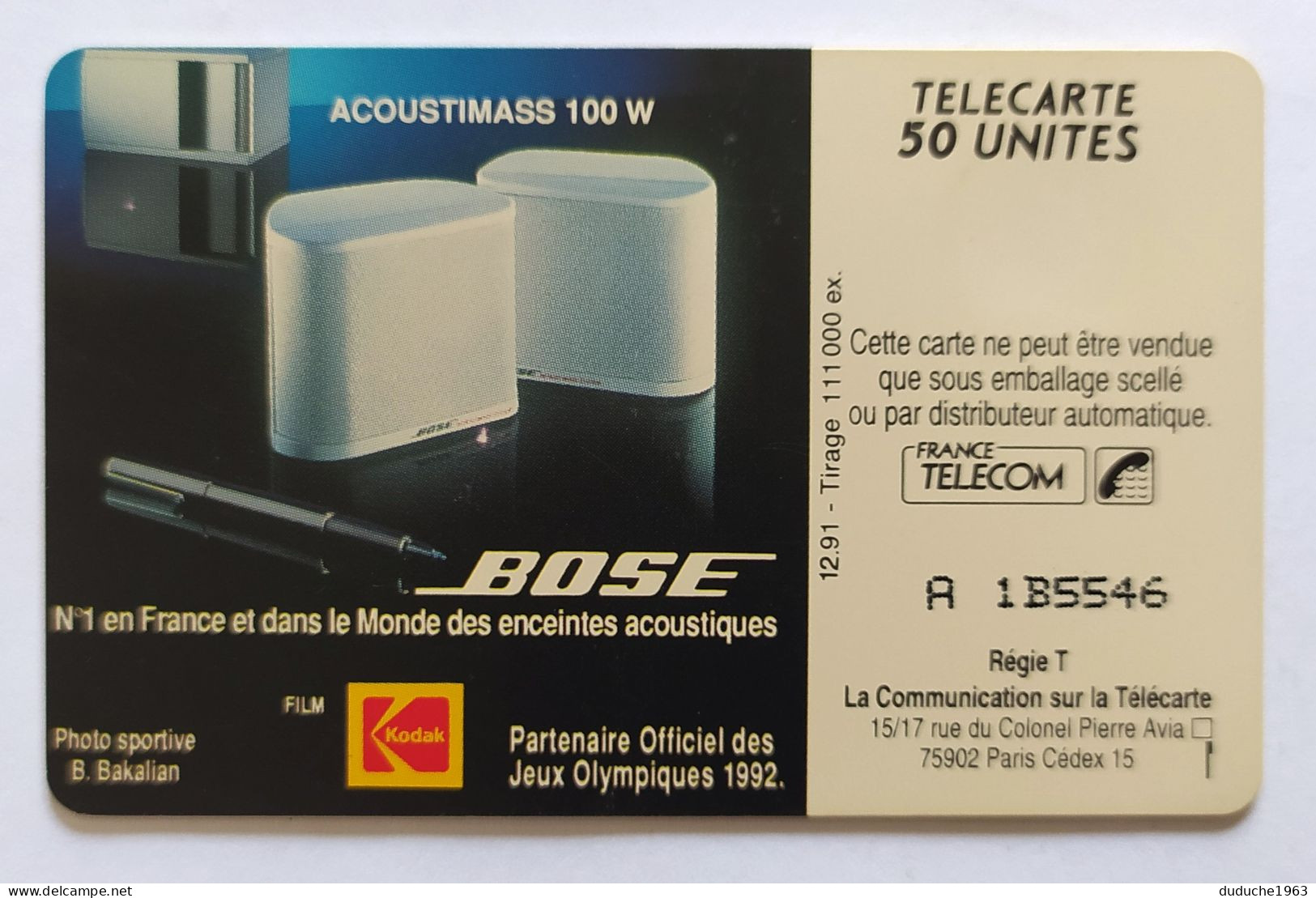 Télécarte France - Jeux Olympiques Hiver 1992 - Bose - Zonder Classificatie