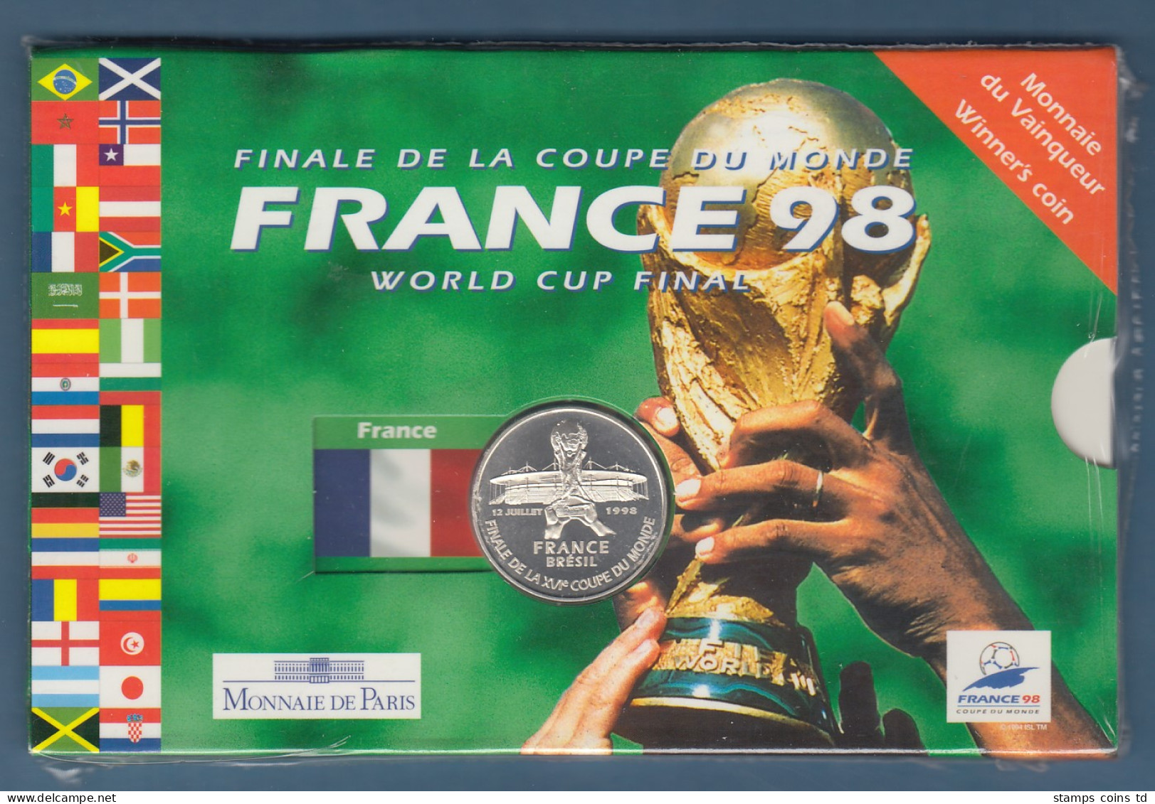 Frankreich 1998 Gewinn Fussball-WM Silber-Münze 5Fr. Im Präsentations-Pack - Autres & Non Classés