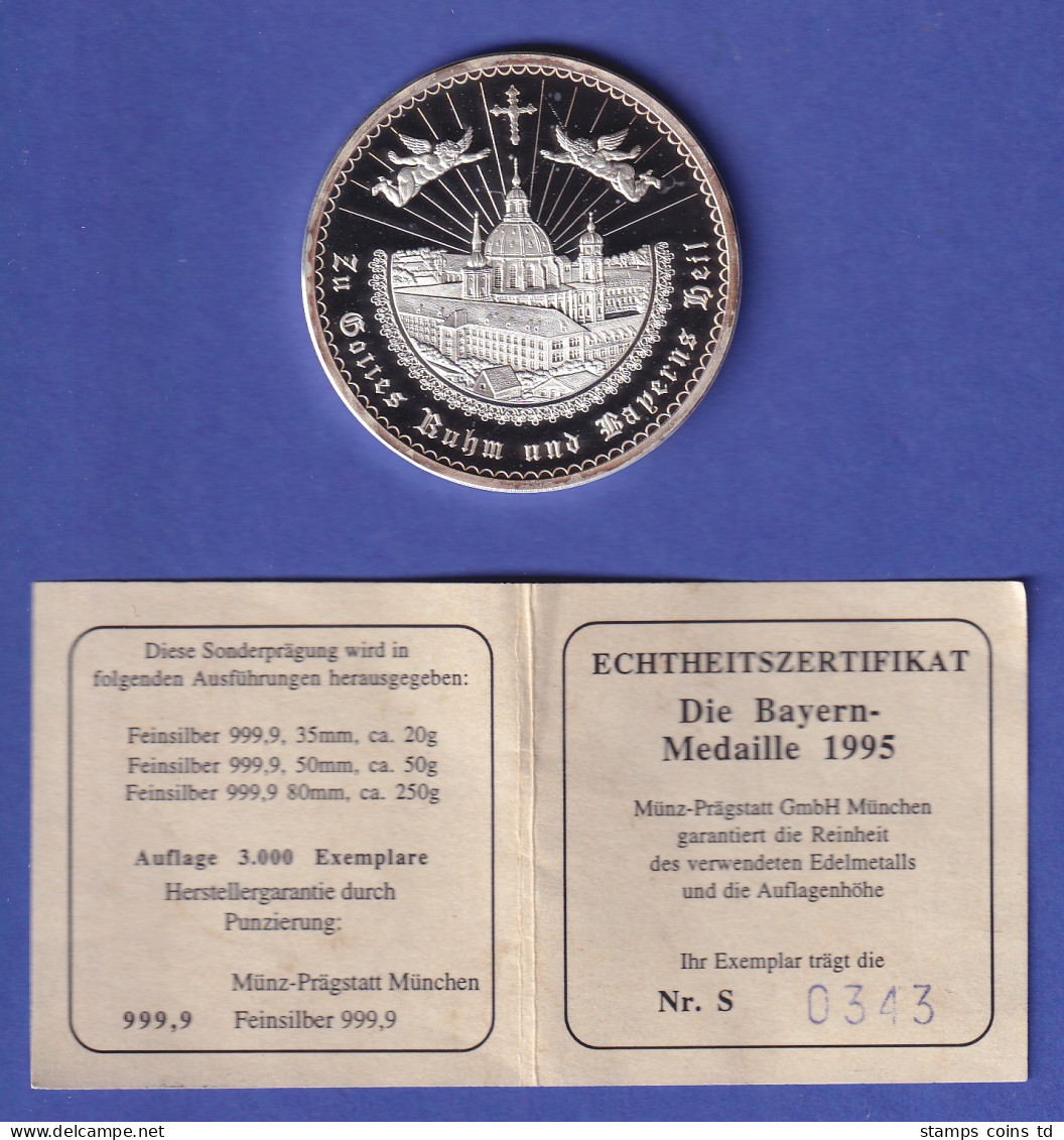 Silbermedaille 1995 Bayern-Medaille Kloster Ettal Mondsichelmadonna 50gAg999.9 - Non Classés