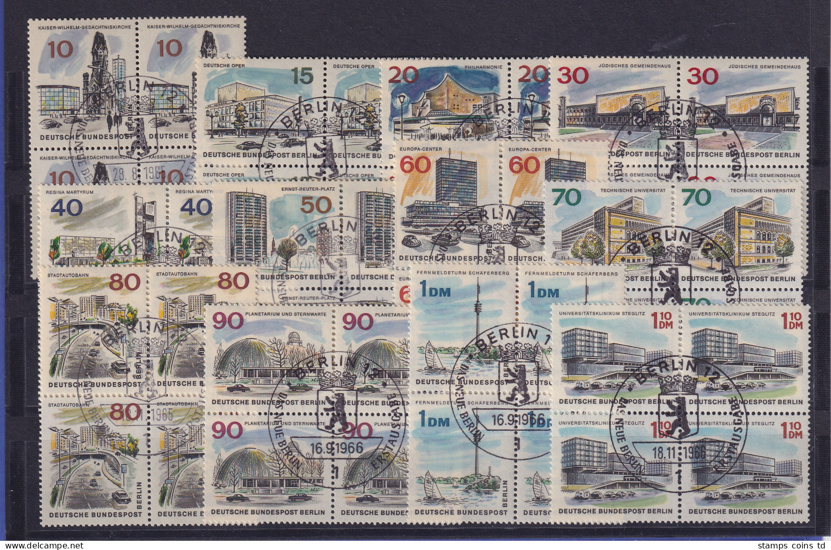 Berlin 1965 Das Neue Berlin Mi-Nr. 254-265 Je Viererblocks Mit Ersttags-So.-O - Used Stamps