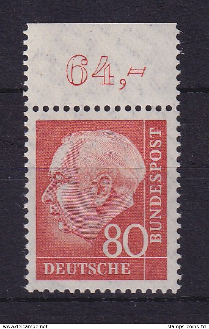 Bundesrepublik 1958 Theodor Heuss 80 Pf Mi.-Nr. 264 X W Oberrandstück **  - Ongebruikt