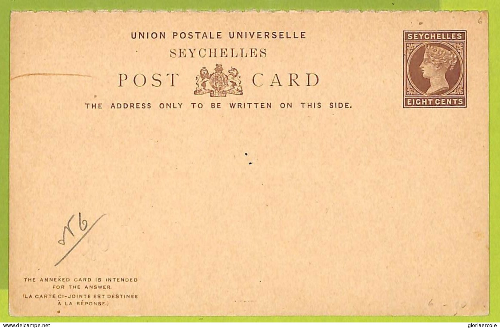 39903 - SEYCHELLES - Postal History -  STATIONERY CARD Double H & G  # 6 - Seychellen (...-1976)