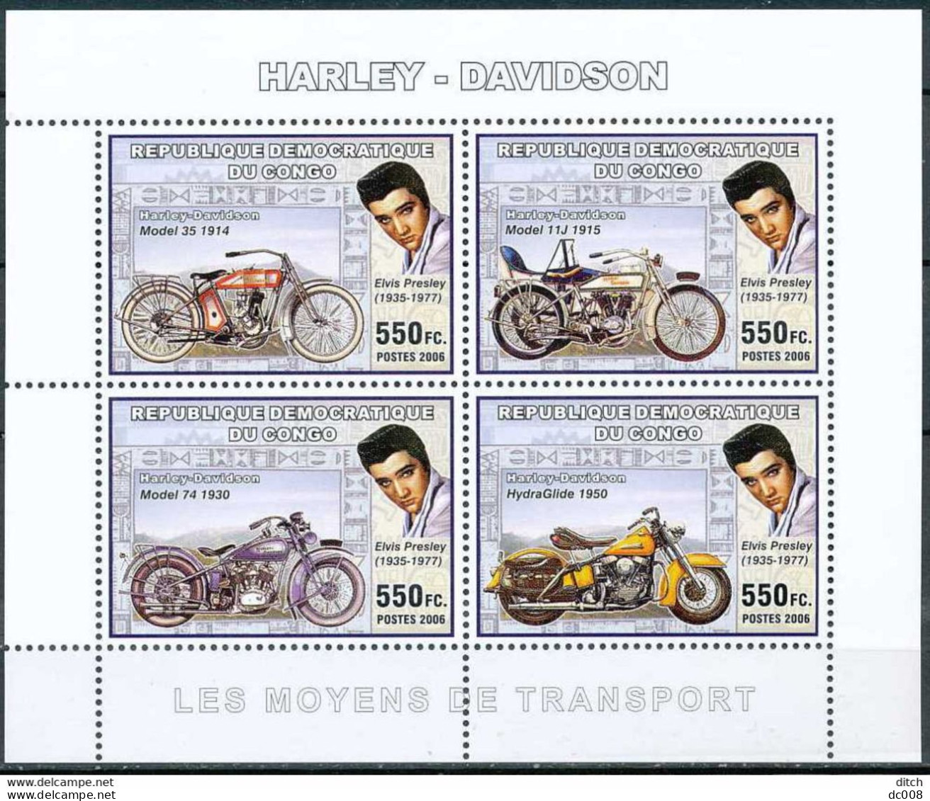 2006 Harley Davidson(Elvis Presley) - Complet-volledig 5 Blocs - Mint/hinged
