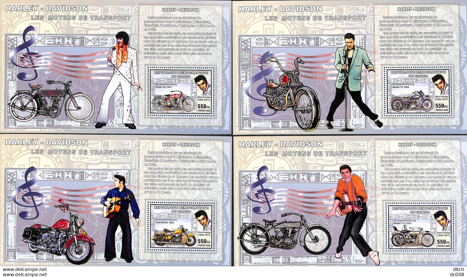 2006 Harley Davidson(Elvis Presley) - Complet-volledig 5 Blocs - Nuevos