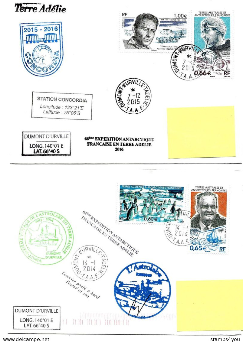 PO - 54 - 4 Plis Terre Adélie Avec Cachets Illustrés - Lettres & Documents