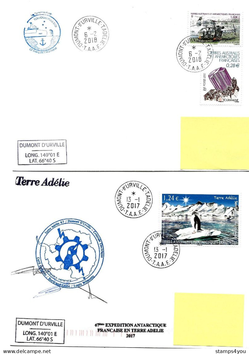 PO - 54 - 4 Plis Terre Adélie Avec Cachets Illustrés - Lettres & Documents