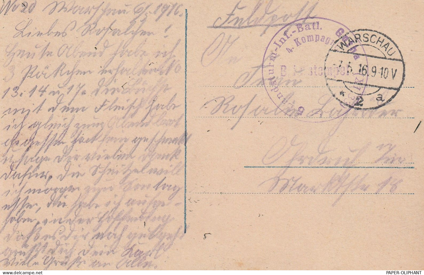 PL 00-001 WARSZAWA / WARSCHAU, Nowy Most, Deutsche Feldpost 1916, Inf. Regt. Gotha - Polonia