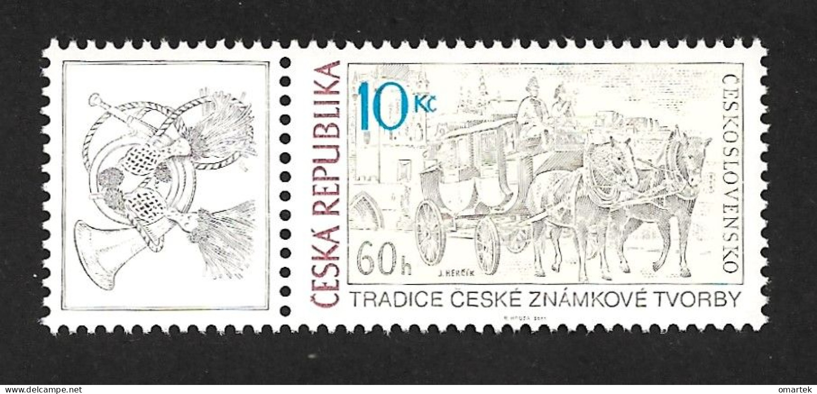 Czech Republic 2011 MNH ** Mi 666 Zf Sc 3484 Tradition Of Czech Stamp. Mail Coach On Charles Bridge.Tschech.Republik. - Unused Stamps