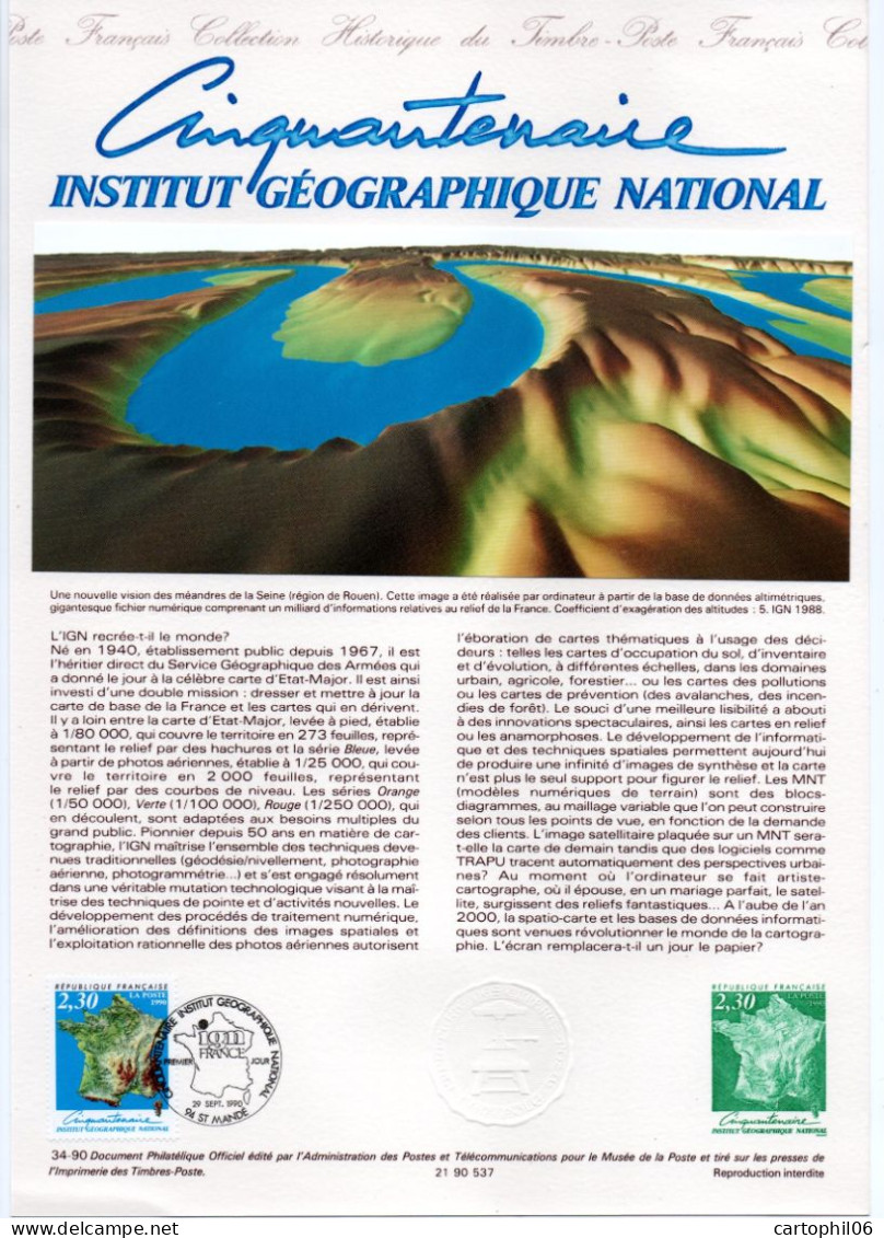 - Document Premier Jour L'INSTITUT GÉOGRAPHIQUE NATIONAL - SAINT-MANDÉ 29.9.1990 - - Géographie