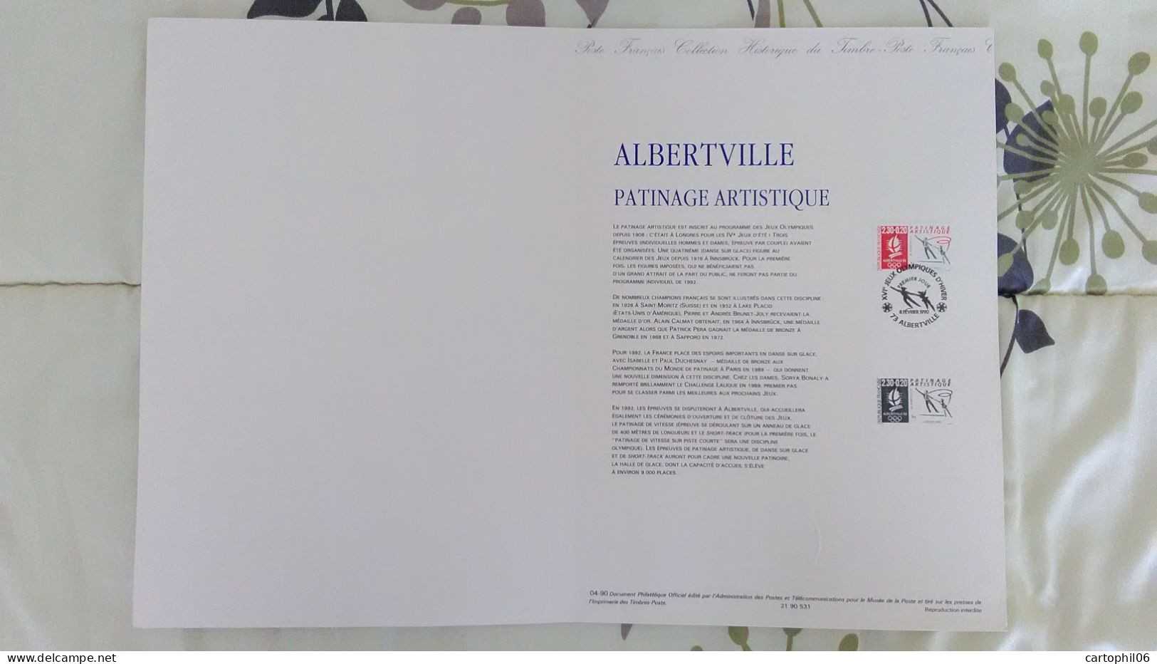 - Document Premier Jour JEUX OLYMPIQUES ALBERTVILLE 8.2.1990 - PATINAGE ARTISTIQUE - - Hiver 1992: Albertville
