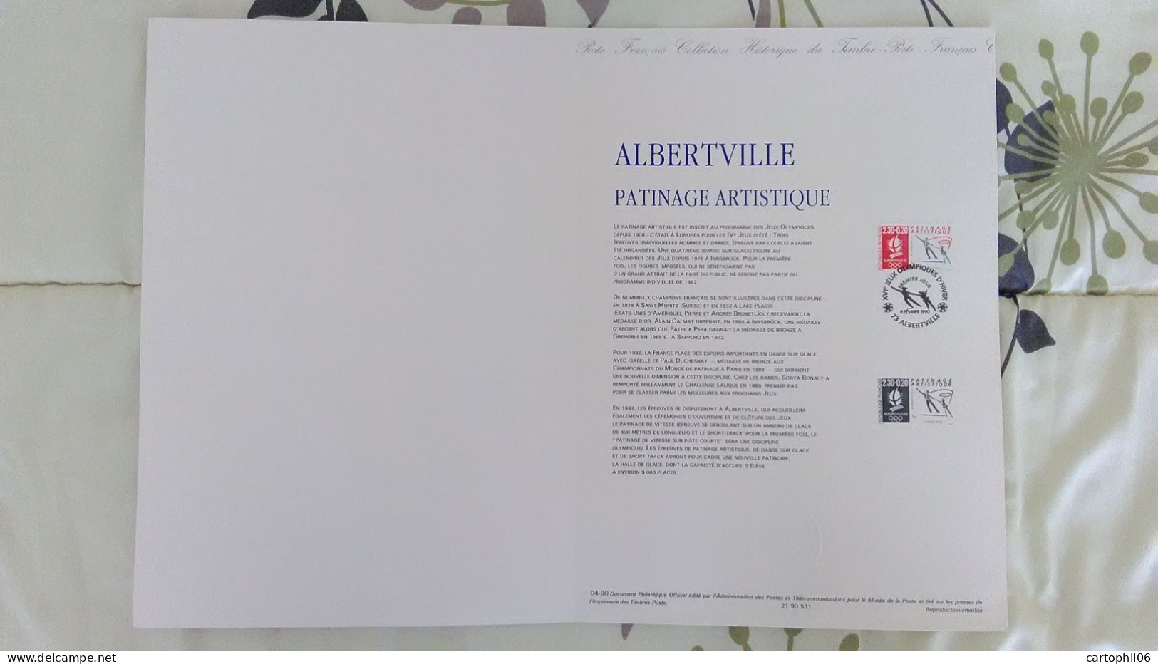 - Document Premier Jour JEUX OLYMPIQUES ALBERTVILLE 8.2.1990 - PATINAGE ARTISTIQUE - - Invierno 1992: Albertville