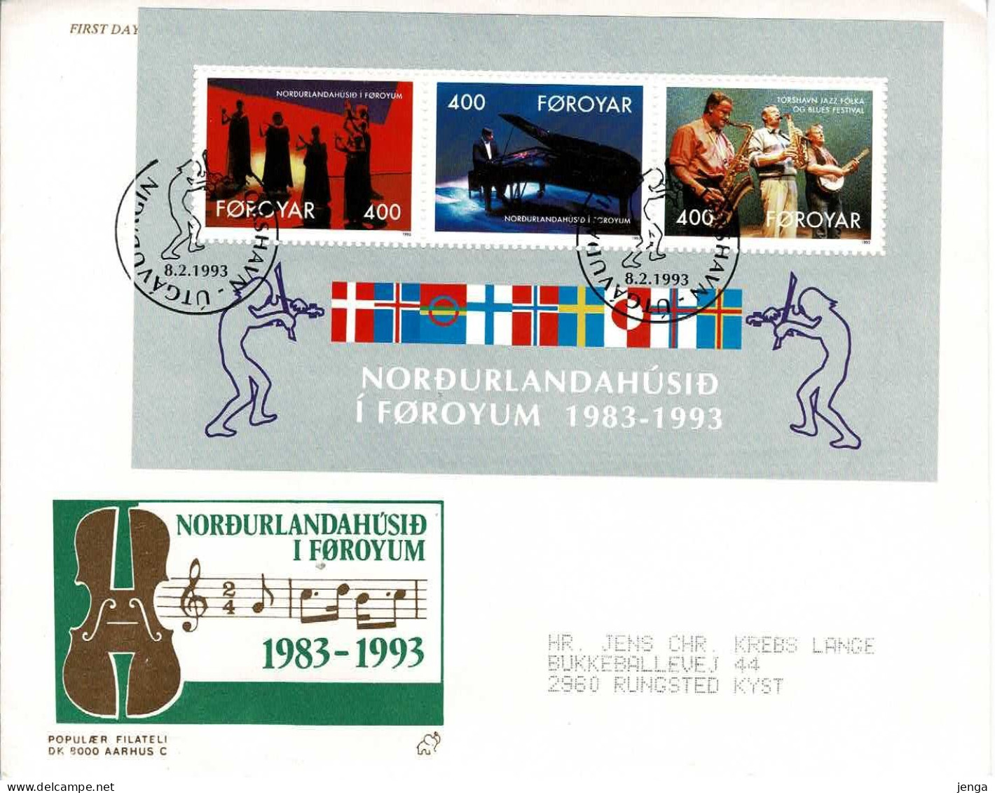 Faroe Islands; 1993; Music - Nordic House 10 Years.  Souvenir Sheet On FDC (Populær Filateli). - Färöer Inseln