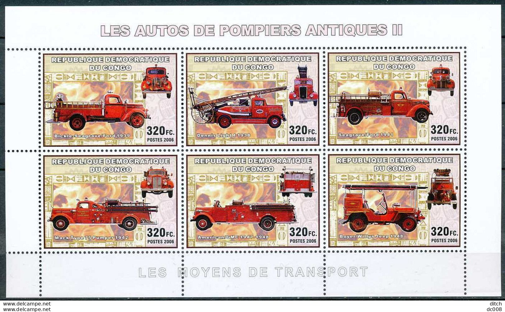 2006 Les Autos De Pompiers Antiques II - Complet-volledig 7 Blocs - Nuovi