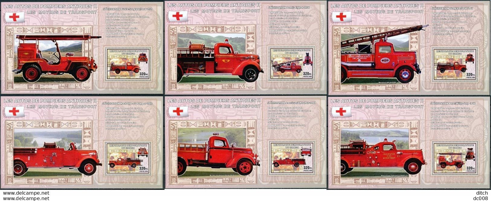 2006 Les Autos De Pompiers Antiques II - Complet-volledig 7 Blocs - Neufs