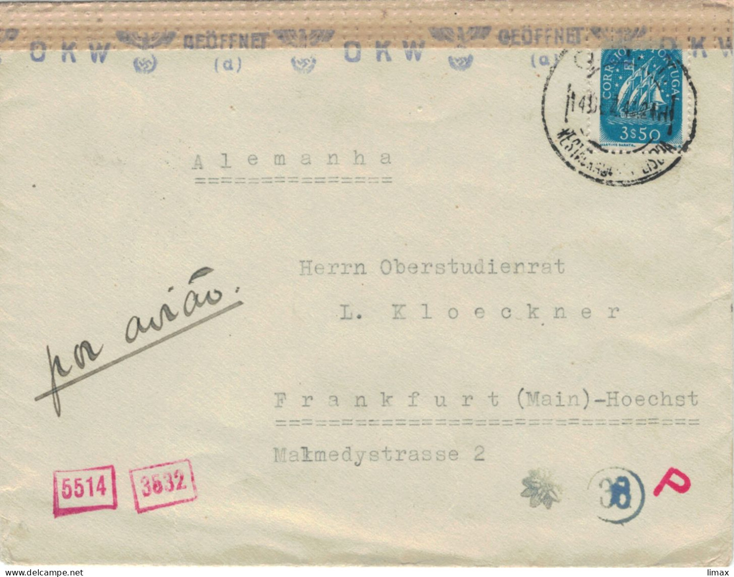 Fritz Roeder Lissabon 1943 > Kloeckner Frankfurt Höchst - Zensur OKW - Covers & Documents