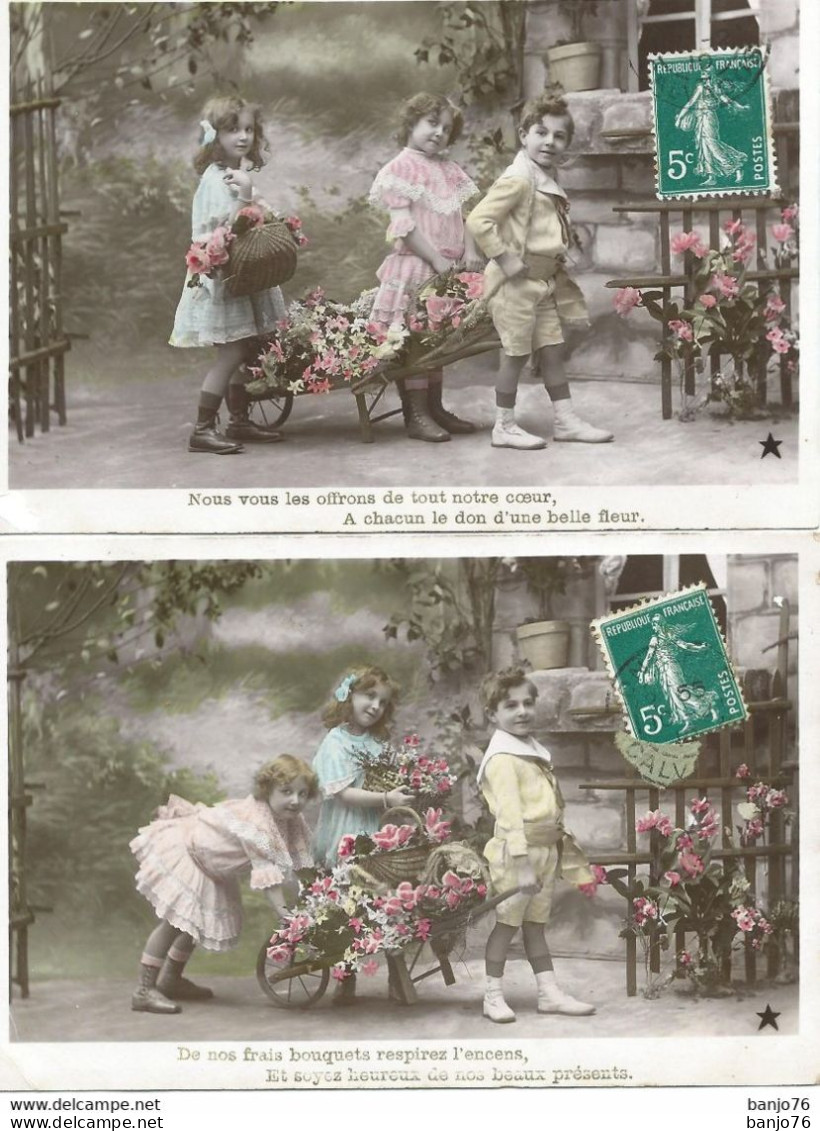 SERIE 4 Cartes ETOILE  - Enfants Et Brouette - Bouquets De Fleurs (voir Scan) - Sammlungen, Lose & Serien