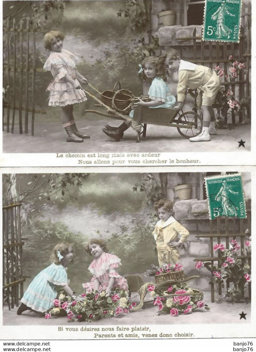 SERIE 4 Cartes ETOILE  - Enfants Et Brouette - Bouquets De Fleurs (voir Scan) - Colecciones, Lotes & Series
