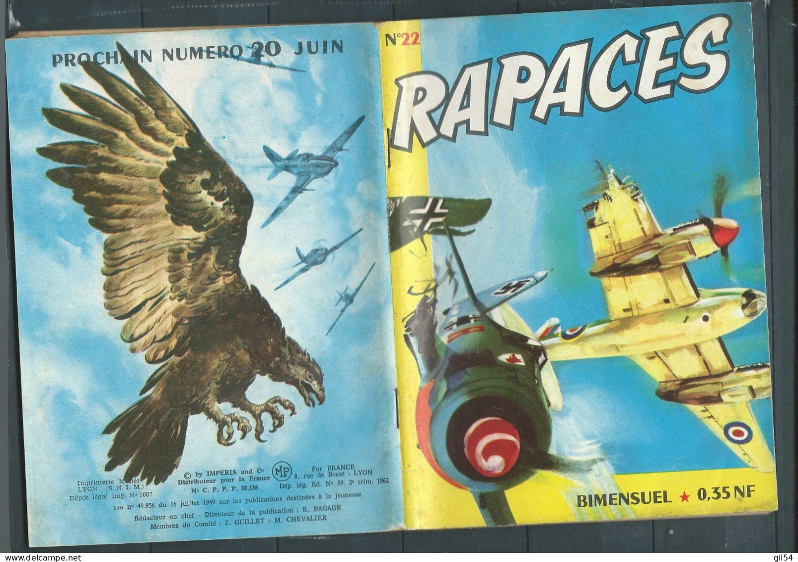 Bd " Rapaces  Bimensuel N° 22 ,  Dép. Legal 2è Tri 1962  - TBE  - RAP 01 01 - Rapaces