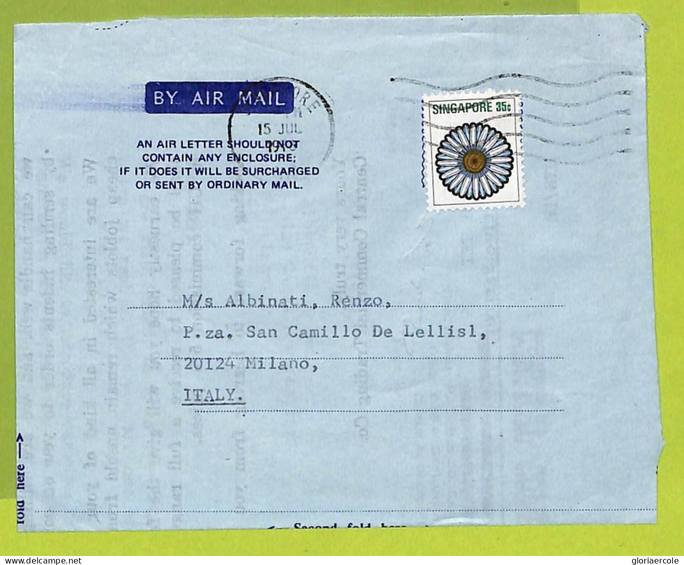 27102 - SINGAPORE - Postal History -  AEROGRAMME To ITALY 1976 - Singapur (1959-...)