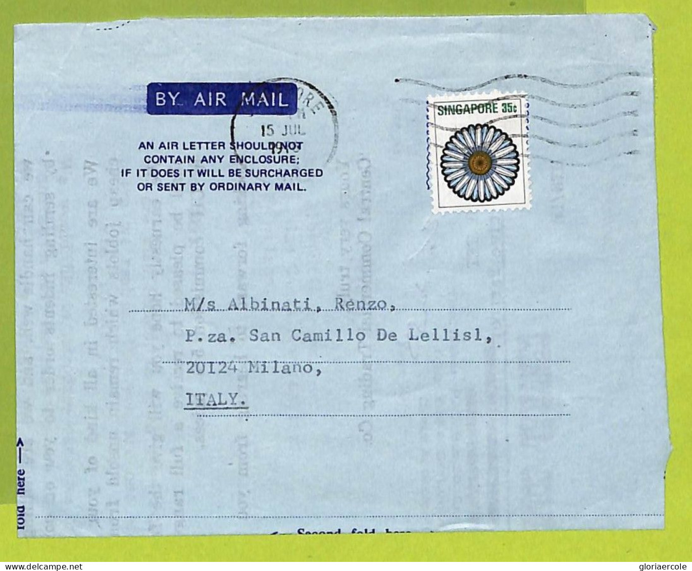 27102 - SINGAPORE - Postal History -  AEROGRAMME To ITALY 1976 - Singapour (1959-...)