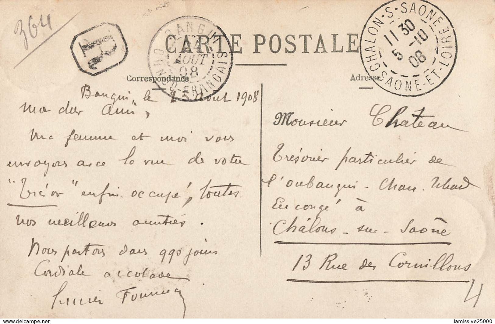 CONGO Carte Postale Recommandée De Bangui Pour Chalon Sur Saone Tarif A 35 C - Cartas & Documentos