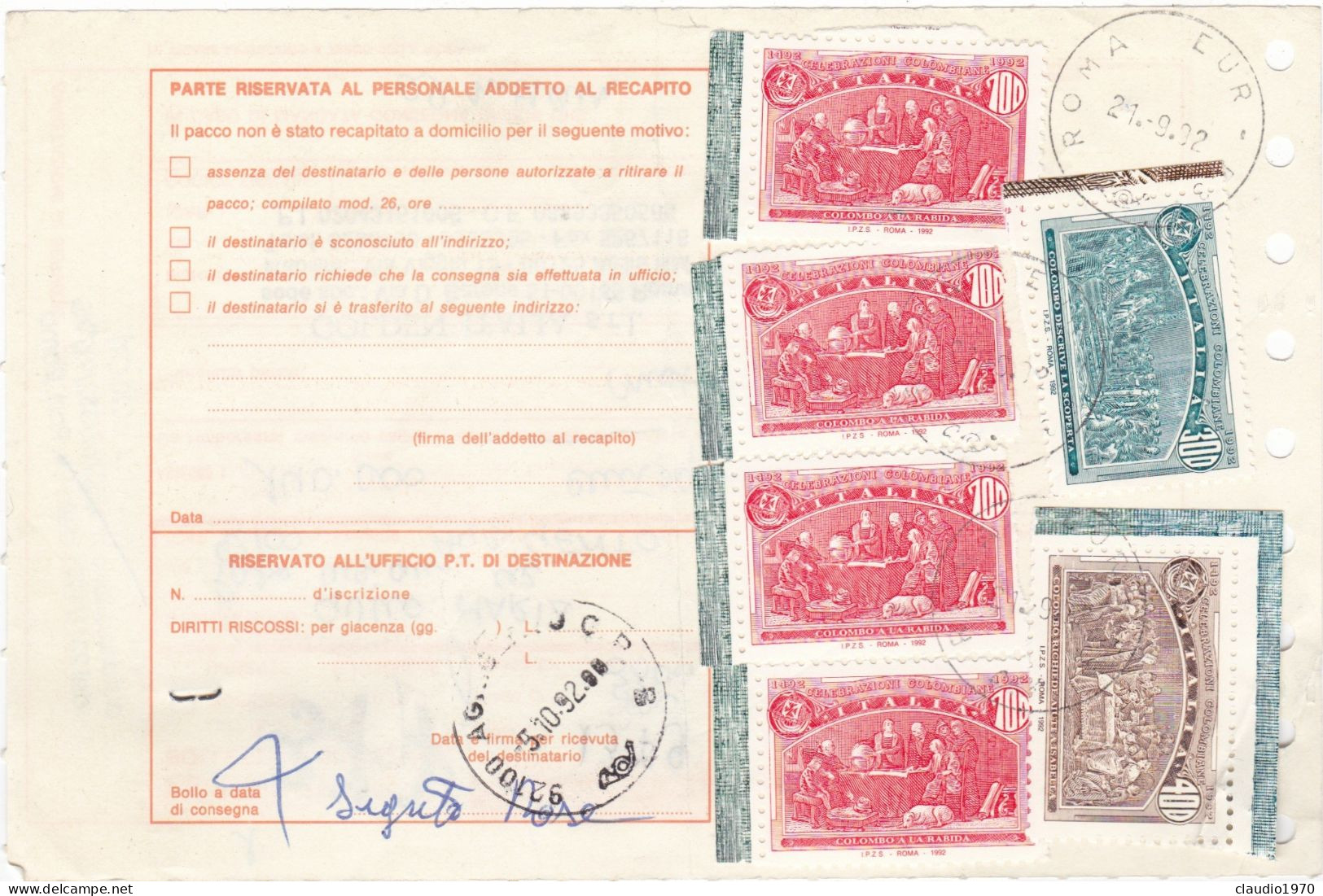 ITALIA  - REPUBBLICA - ROMA  - BOLLENTTINO SPEDIZIONE - VIAGGIATA PER AGRIGENTO - 1992 - 1991-00: Marcophilie