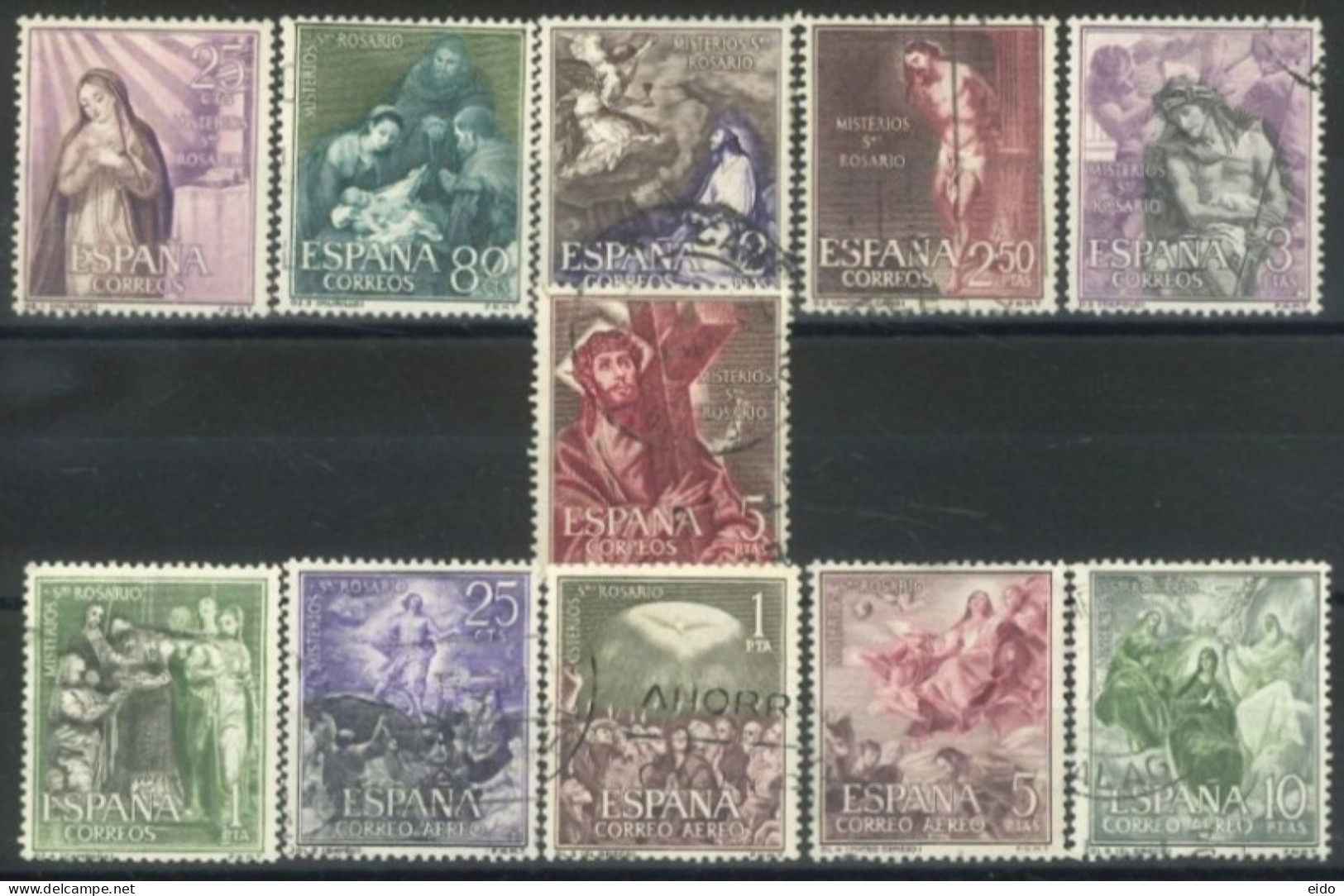 SPAIN, 1962, MYSTERIES OF THE ROSARY STAMPS SET OF 11, USED. - Oblitérés