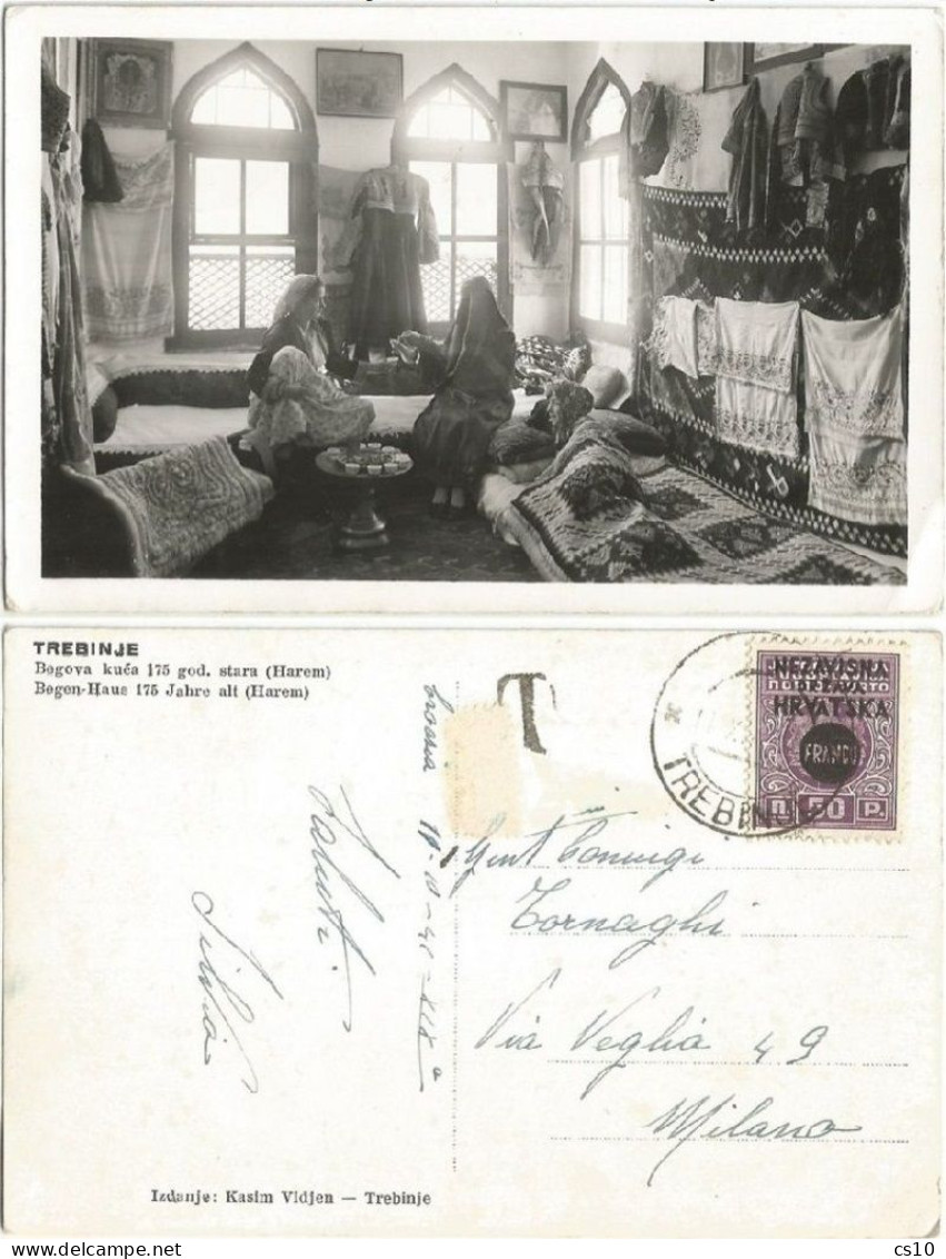 Croatia Provisional WW2 P.50 Trebinje (Serbia / Bosnia) PPC Harem House With Women 19oct1941 Taxed P.due Missed X Italy - Bosnien-Herzegowina