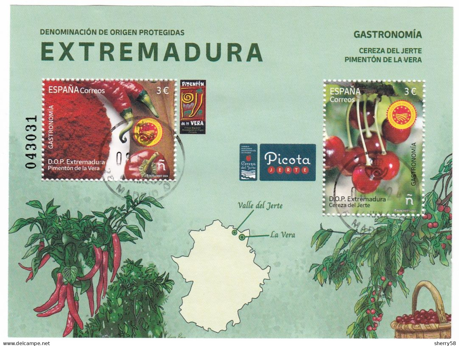2024-ED. 5732 H.B.- Gastronomía. D.O. Protegidas. Extremadura. Cereza Del Jerte. Pimentón De La Vera- USADO - Blocks & Sheetlets & Panes