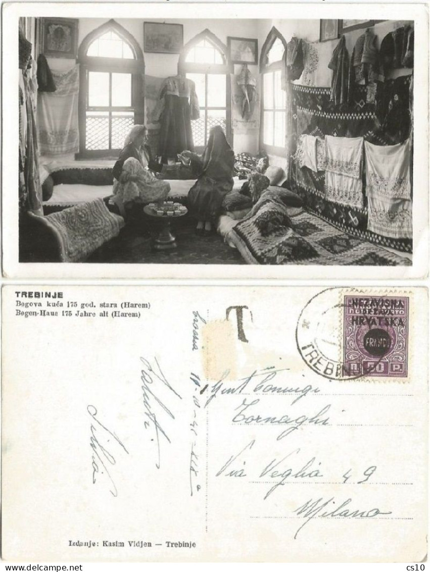 Croatia Provisional WW2 P.50 Trebinje (Serbia / Bosnia) PPC Harem House With Women 19oct1941 Taxed P.due Missed X Italy - Brieven En Documenten