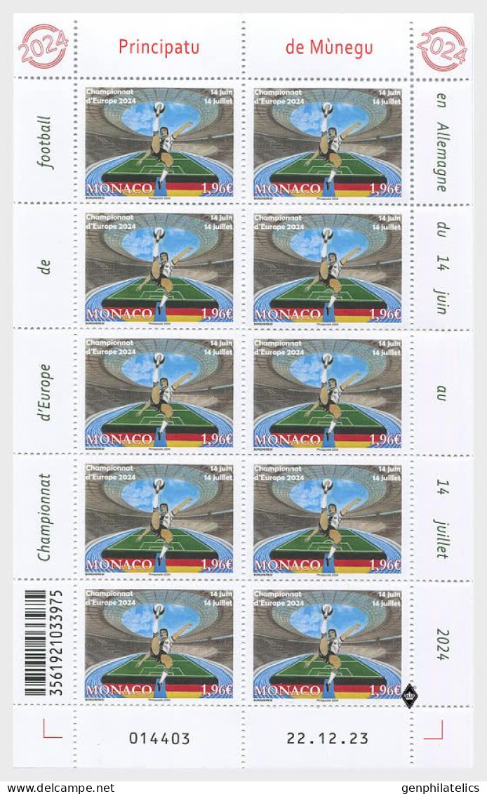 MONACO 2024 SPORT Football. Soccer. European Championship In GERMANY - Fine Sheet MNH - Unused Stamps