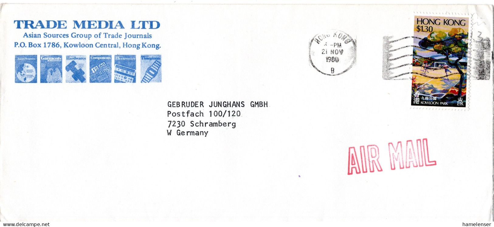 L77293 - Hong Kong - 1980 - $1,30 Kowloon Park EF A LpBf HONG KONG -> Westdeutschland - Lettres & Documents