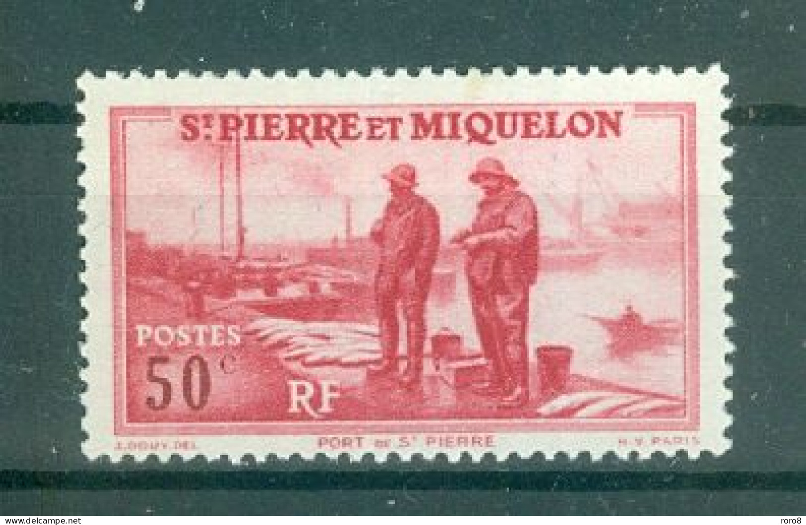 ST-PIERRE-ET-MIQUELON - N°177* MH Trace De Charnière SCAN DU VERSO. Port De Saint-Pierre. - Unused Stamps