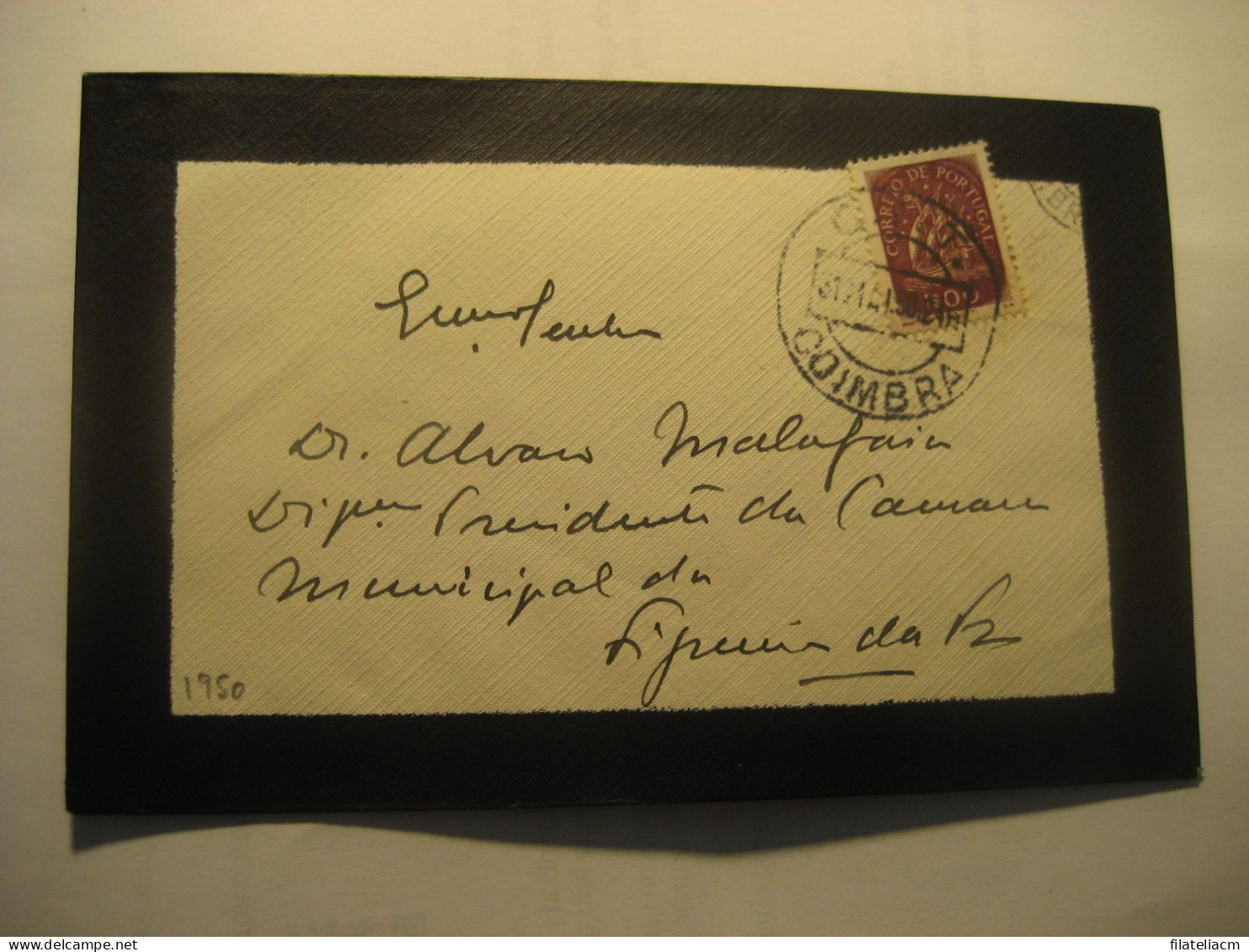 COIMBRA 1950 To Figueira Da Foz Cancel Duel Condolence Cover PORTUGAL - Brieven En Documenten