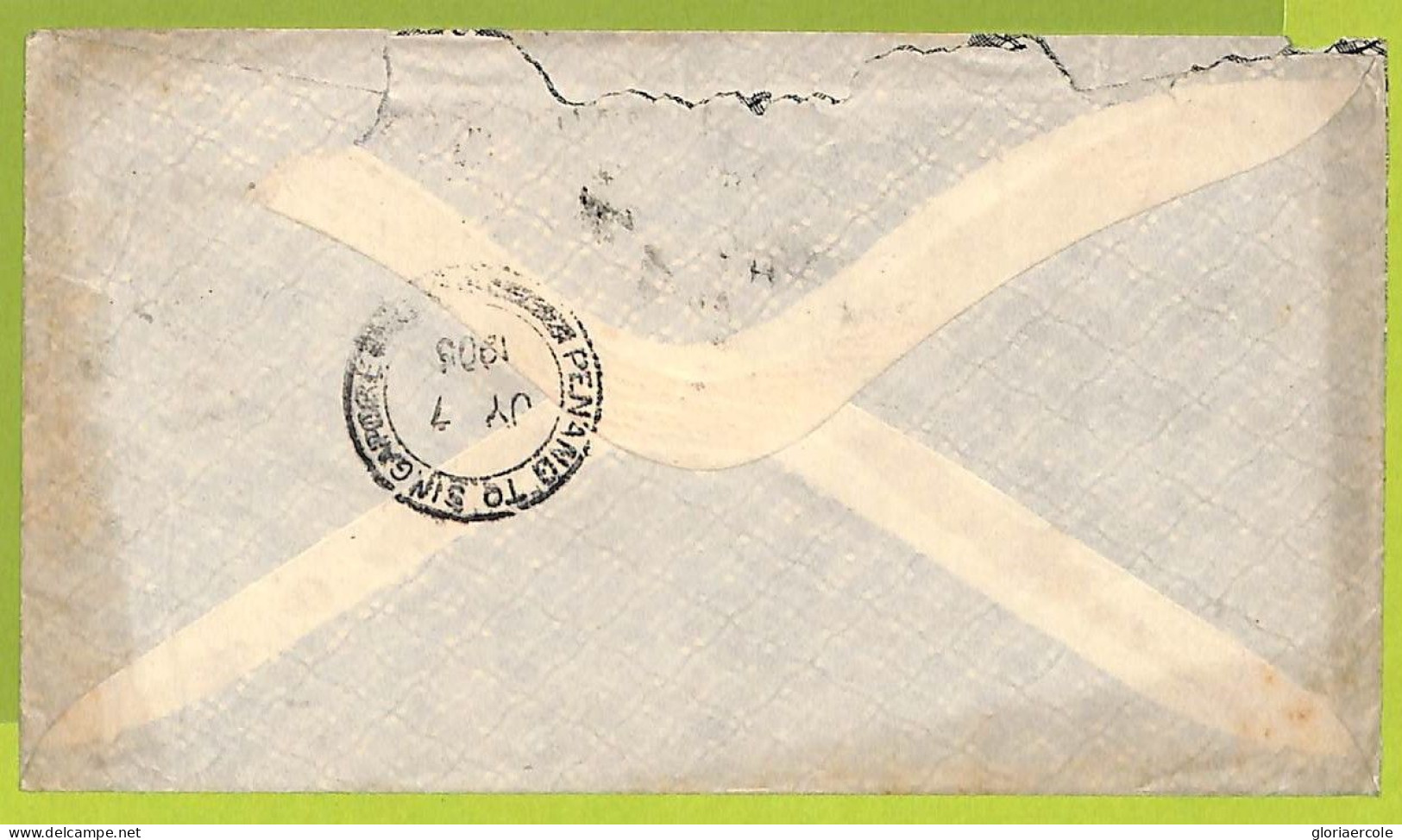 39914 - Postal History - TRAIN AMBULANT Postmark On Cover  From GB -  PENANG - SINGAPORE  1905 - Straits Settlements