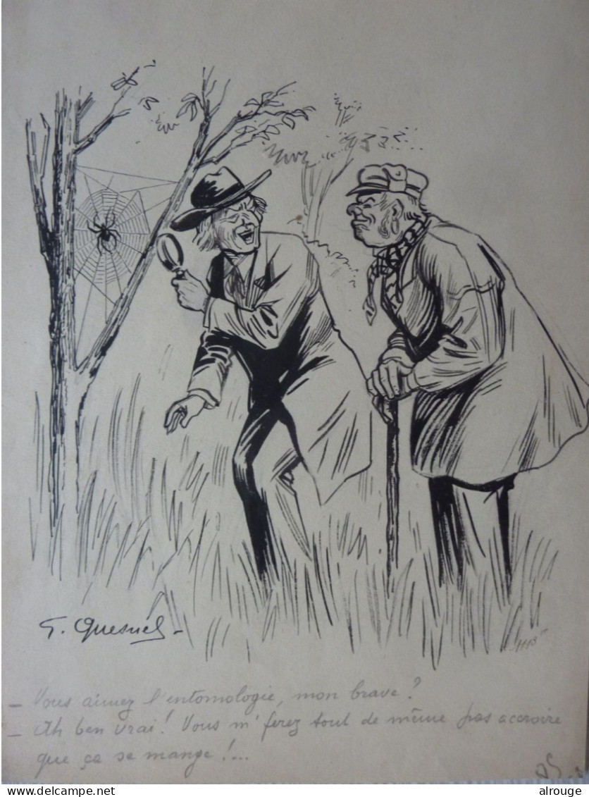 Dessin Original De G.Quesnel Avec Projet De Texte Pour La Revue Pêle-Mêle Vers 1914 - Zeichnungen