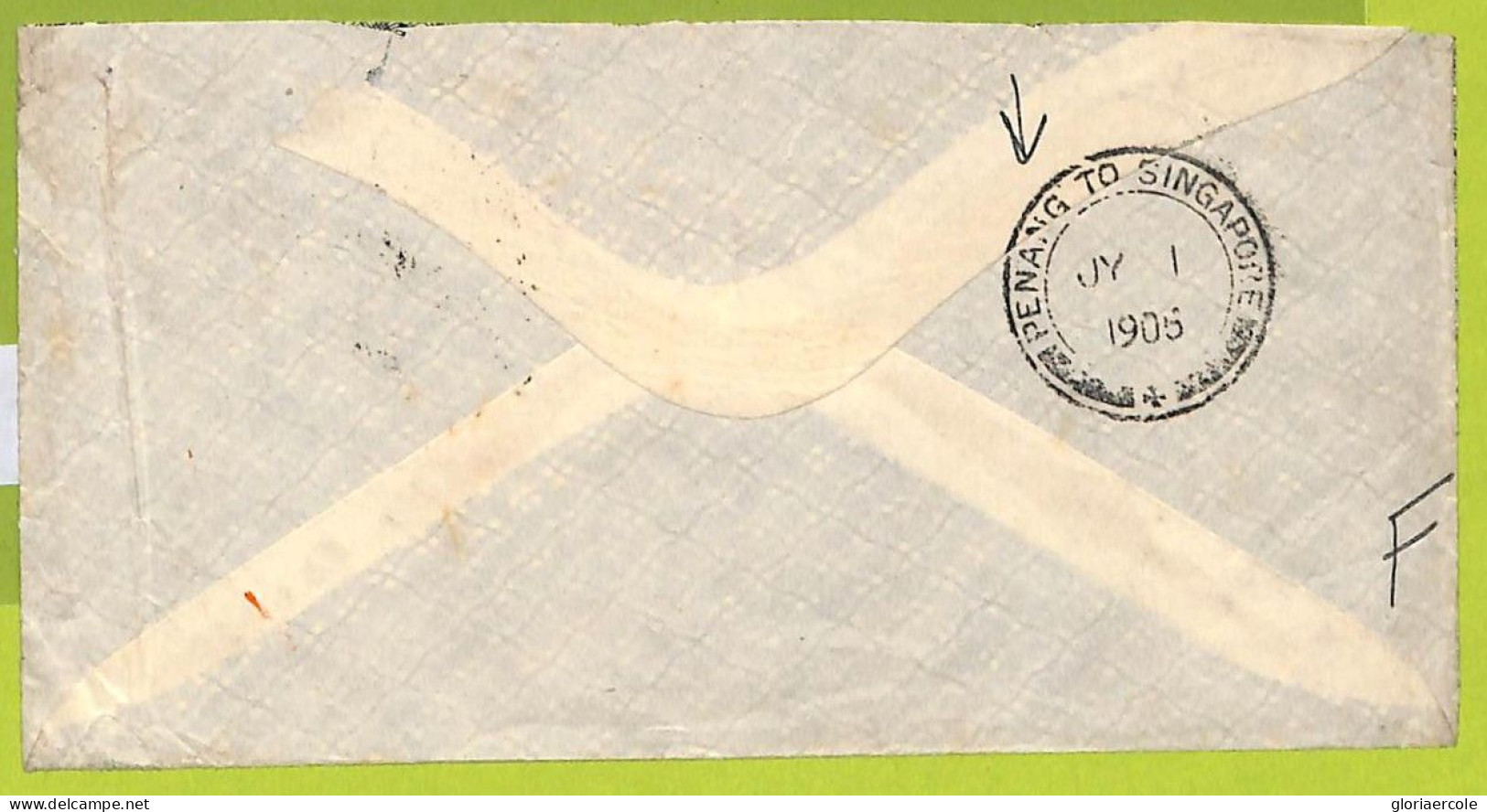 39916 - Postal History - TRAIN AMBULANT Postmark On Cover  From GB -  PENANG - SINGAPORE  1905 - Straits Settlements