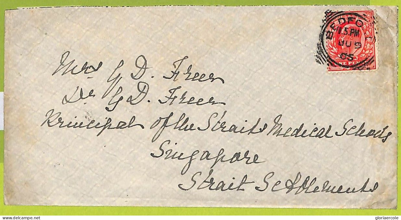 39916 - Postal History - TRAIN AMBULANT Postmark On Cover  From GB -  PENANG - SINGAPORE  1905 - Straits Settlements