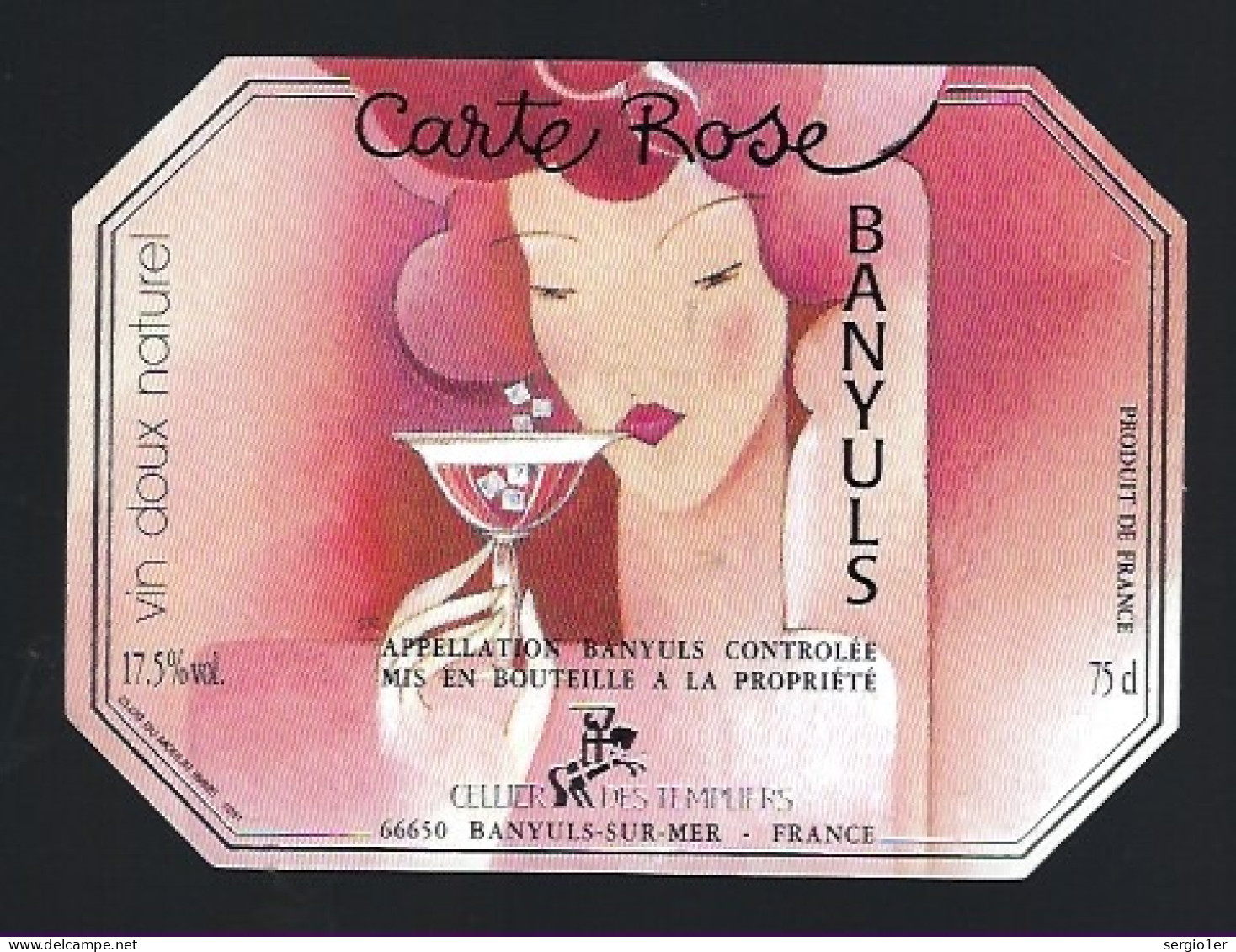 étiquette  Vin   Doux Naturel Carte Rose  Banyuls  66 " Femme" - Languedoc-Roussillon