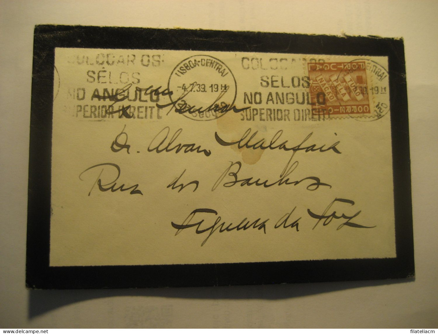 LISBOA 1939 To Figueira Da Foz Cancel Duel Condolence Cover PORTUGAL - Lettres & Documents