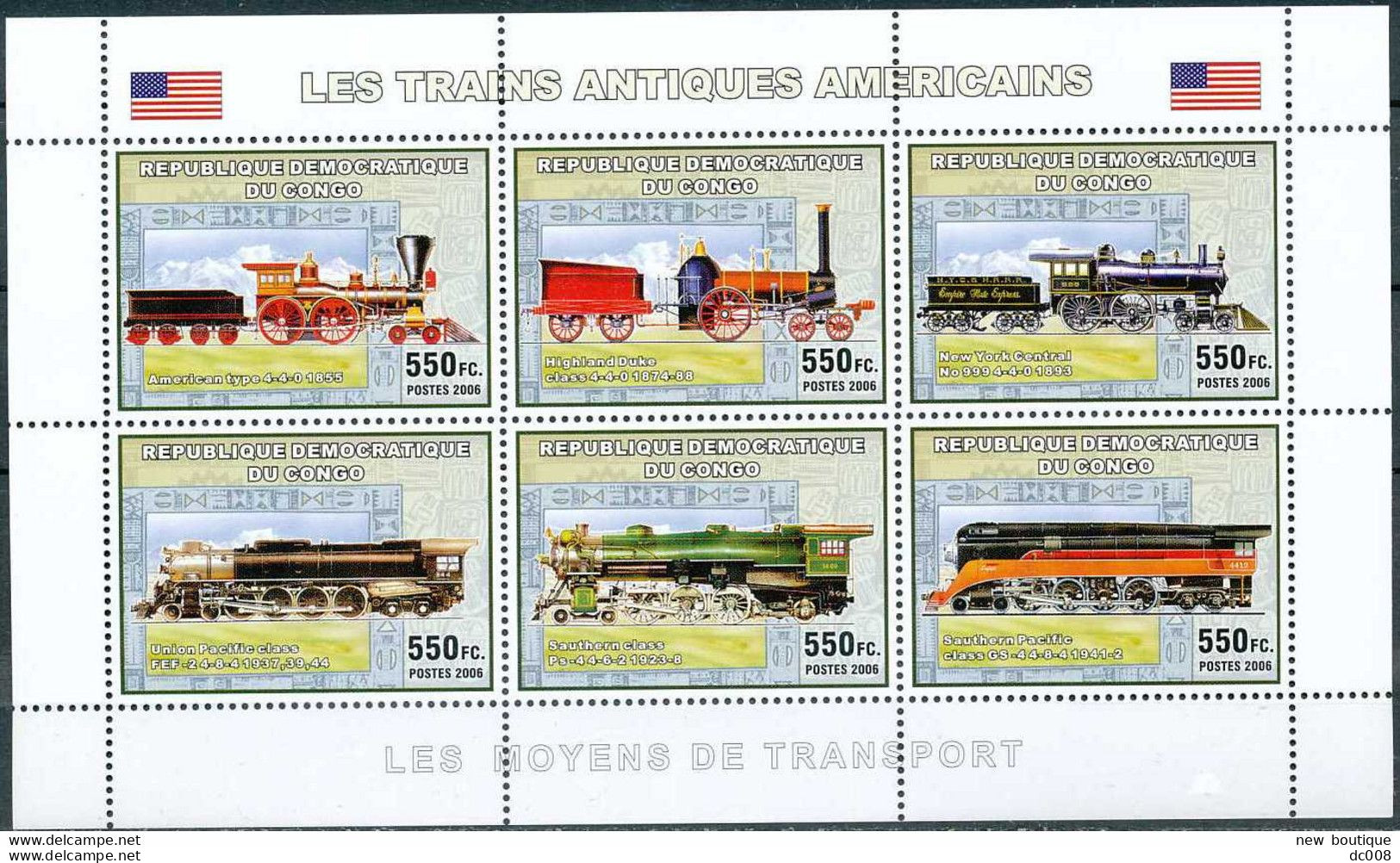 2006 Les Trains Antiques Americains - Complet-volledig 7 Blocs - Mint/hinged