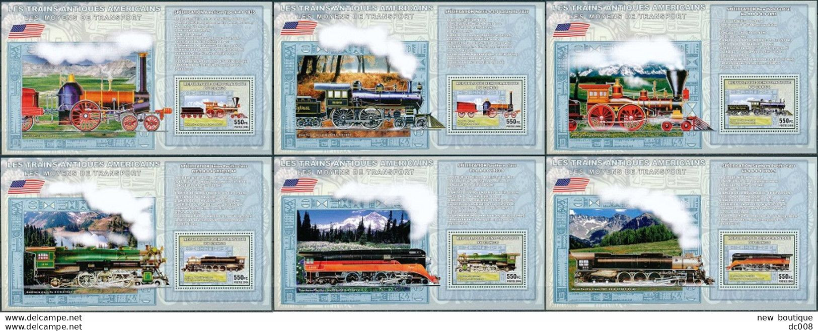 2006 Les Trains Antiques Americains - Complet-volledig 7 Blocs - Nuevos