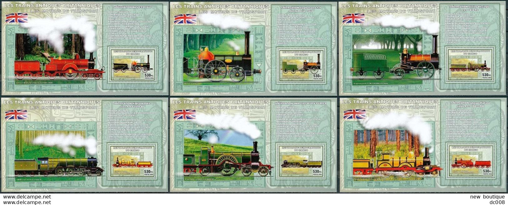 2006 Les Trains Antiques Britaniques - Complet-volledig 7 Blocs - Nuevos